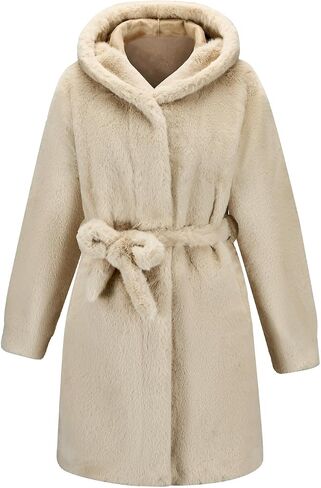 GRAN ORIENTE Faux Mink Fur Long Winter Warm Cardigan Coat With Hood,Women Fuzzy Loose Overcoat with Pockets in Saudi Arabia
