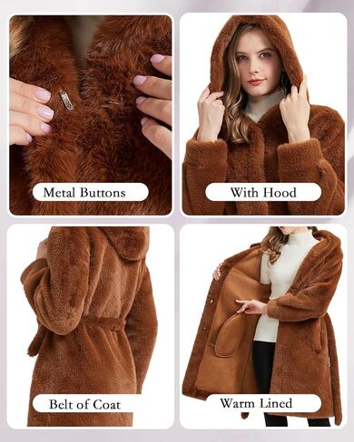 GRAN ORIENTE Faux Mink Fur Long Winter Warm Cardigan Coat With Hood,Women Fuzzy Loose Overcoat with Pockets in Saudi Arabia