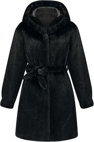 GRAN ORIENTE Faux Mink Fur Long Winter Warm Cardigan Coat With Hood,Women Fuzzy Loose Overcoat with Pockets in Saudi Arabia