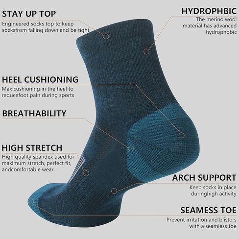 Merino Wool Ankle Socks, Men's Women's 90% Wool Athletic Thin Running Moisture Wicking Socks, 3 Pairs in Kuwait