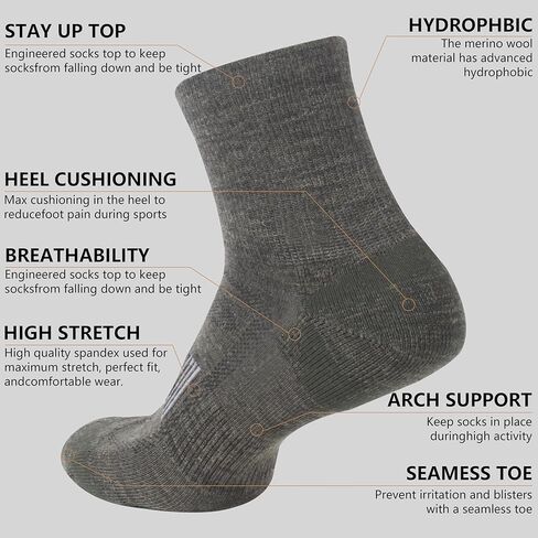 Merino Wool Ankle Socks, Men's Women's 90% Wool Athletic Thin Running Moisture Wicking Socks, 3 Pairs in Kuwait
