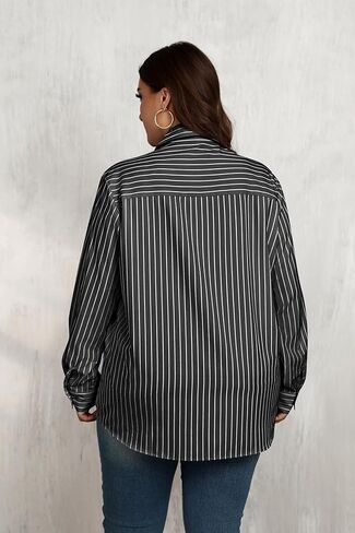 IN'VOLAND Womens Plus Size Button Down Shirt Striped Casual Shirt Long Sleeve Fall Blouse Collared Office Work Blouses Tops in Kuwait