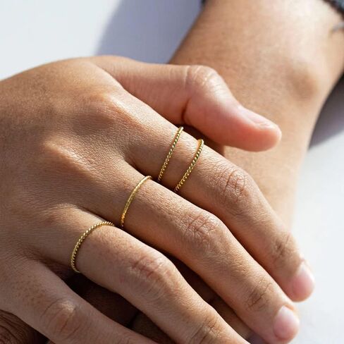 Me&Hz Thin Gold Rings for Women, 14K Gold Plated Stacking Rings Stackable Thin Band Rings Wedding Eternity Bands Aesthetic Jewelry in Kuwait