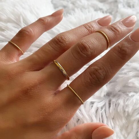 Me&Hz Thin Gold Rings for Women, 14K Gold Plated Stacking Rings Stackable Thin Band Rings Wedding Eternity Bands Aesthetic Jewelry in Kuwait