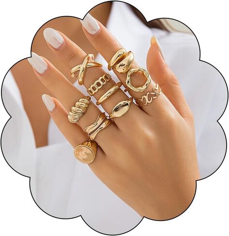 10PCS Chunky Rings for Women Adjustable Gold Rings Stacking Open Rings Set Open Rings Band Statement Jewelry in Saudi Arabia