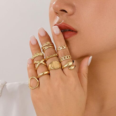 10PCS Chunky Rings for Women Adjustable Gold Rings Stacking Open Rings Set Open Rings Band Statement Jewelry in Saudi Arabia