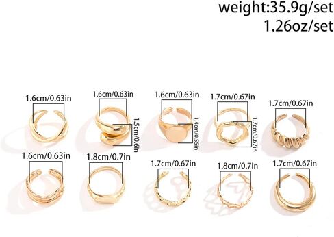 10PCS Chunky Rings for Women Adjustable Gold Rings Stacking Open Rings Set Open Rings Band Statement Jewelry in Saudi Arabia