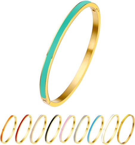 Godyce Love Friendship Bracelet Bangle Colorful Orange Enamel Bangles Bracelets for Women Party Fashion Bangles Stainless Steel Jewelry Birthday with Gifts Box in Saudi Arabia