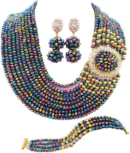 Crystal Royal Blue Beads Jewelry Set African Necklaces for Women Nigerian Wedding Jewelry Sets in Kuwait