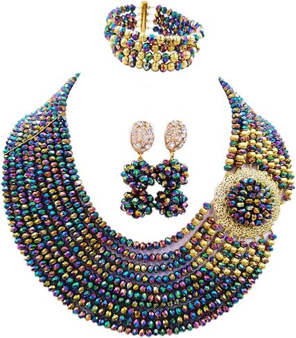 Crystal Royal Blue Beads Jewelry Set African Necklaces for Women Nigerian Wedding Jewelry Sets in Kuwait