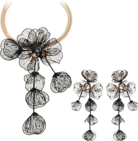 Jerollin Exaggerated Three-dimensional Metal Flower Pendant Necklace Earrings Jewelry Set in Kuwait
