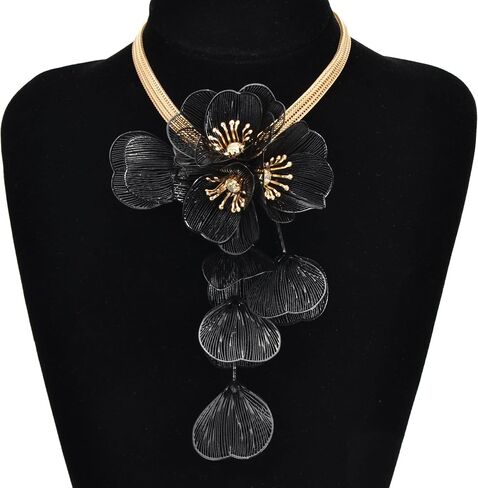 Jerollin Exaggerated Three-dimensional Metal Flower Pendant Necklace Earrings Jewelry Set in Kuwait