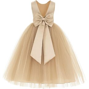 ekidsbridal V-Back Satin Flower Girl Dress Toddler Communion Gown Formal Dresses 219T 6