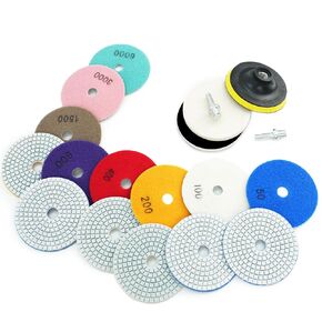 Diamond Polishing Pads, 18 Pcs 4 Inch Granite Polishing Pads, Wet/Dry Concrete Polishing Pads, 50-6000 Grit Stone Polishing Pads for Drill Grinder Polisher Marble Quartz Countertop