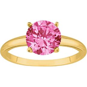 1/2-5 Carat 18K Yellow Gold Round Pink Sapphire 4 Prong Diamond Engagement Ring (AAA Quality)