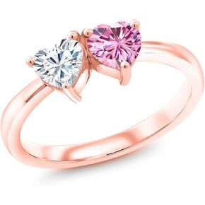 Gem Stone King 18K Rose Gold Plated Silver Pink Moissanite Ring Set with Moissanite (0.92 Cttw)