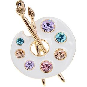Rhinestone Paint Palette Brooch Pin for Women Men Fashion Rainbow Crystal Enamel Lapel Pins Clip for Scarf Shawl Cute Dress Accessories Jewelry Boutonniere Corsage for Hat Bag Suit Tie Birthday Xmas Creative Trendy Badges Painting Lovers Daughter Girlfrie
