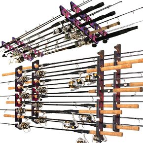 Rush Creek Creations 8-Rod Wall or Ceiling Fishing Rod Storage Rack, Vertical or Horizontal Fishing Rod Holder with 8 Rod Capacity, Gray