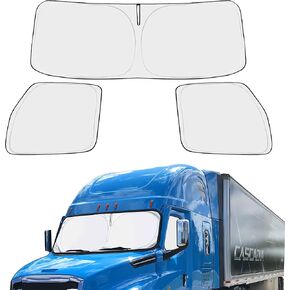 EcoNour Windshield and Side Windows Sun Shade for Cascadia | 240T Sunshade to Block UV/Sun Heat Rays | Best for Semi, Commercial & Big Rig Truck