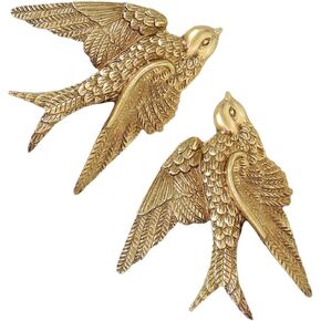 VOSAREA 2PCS Bird Wall Art Bird Wall Figurine Swallow Wall Sculpture Resin Bird Wall Hanging Decor 3D Sculpted Floating Wall Sculpture Antique Swallow Hanging Ornament (4.91X3.93X0.59inch)