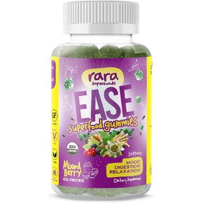 Ease Relaxation USDA Certified Organic Gummies – Vegan & Gluten-Free- Mixed Berry Flavor Infused with Organic Wild Ashwagandha, Organic Passion Flower (60 Gummies)