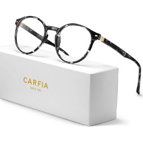 CARFIA Round Blue Light Glasses for Women Lightweight Cute Computer Gaming Glasses Blue Light Blocker Revo Lenses