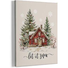 HIWX Let It Snow Winter Wall Art Decor, Christmas Wall Art, Let It Snow Rustic Winter Christmas Framed Canvas Painting Wall Art Decor, Winter Wall Art Home Decoration For Bedroom Living Room 11x14