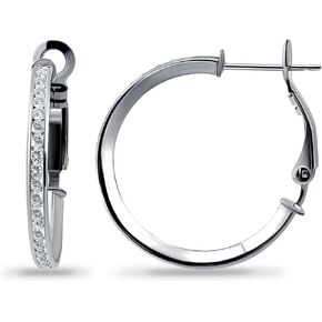Sterling Silver Cubic Zirconia Lightweight 2mm Clutchless Round Hoop Earrings, Sizes 25-35-40mm