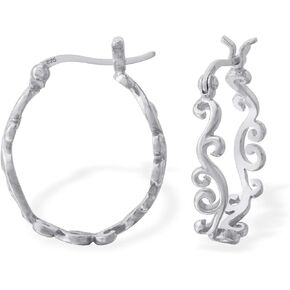 Boma Jewelry Sterling Silver Filigree Snap Down Closure Hoop Earrings