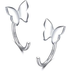 CHIC & ARTSY 925 Sterling Silver Animal Ear Huggie Hoops Small Open Huggie Earlobes Earrings Modern Second Hole Earrings for Women