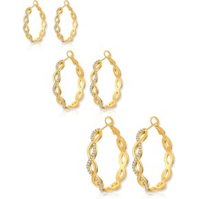 TOPBRIGHT 3 Pairs 925 Sterling Silver Earrings Hoops for Women Lightweight Huggie Earrings Twisted Hoop Earrings Cubic Zirconia Hypoallergenic Hoop Earrings for Women 20mm 30mm 40mm