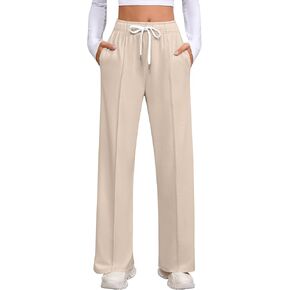 Huukeay Women's Wide Leg Sweatpants with Pockets Casual Elastic High Waist Straight Leg Drawstring Baggy Lounge Pants
