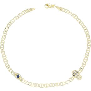 kelistom Evil Eye Anklet 14K White Gold Plated Ankle Bracelets for Women Zircon Inlay Evil Eye Hamsa Hand Charm Mariner Chain Anklets Waterproof eye+hand