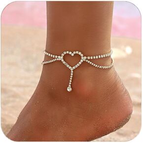 Heart Rhinestone Anklets for Women ​Rhinestone Heart Pendant Ankle Bracelets Diamond Tennis Anklet for Women Adjustable Heart Jewelry in Kuwait