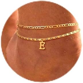 Initial Ankle Bracelets for Women Waterproof 14K Gold Anklets for Women Layered Letter A-Z Anklet for Women Dainty Beach Chain Anklet Summer Jewelry Gifts for Women