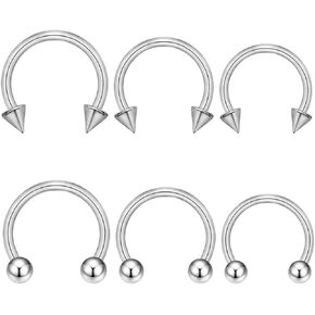 18G Nose Rings Piercing Jewelry, 6pcs Horseshoe Septum Rings,Hypoallergenic Titanium Nose Rings, 6mm/8mm/10mm Curved Barbell Multi-Size, 3mm Ball & Cone Versatile Use, Handcrafted