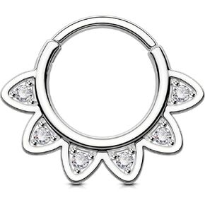 OUFER 16G Daith Piercing Jewelry, Clear CZ Cat Ears Design Daith Hoop Earring, 316L Stainless Steel Daith Earrings, Helix Cartilage Septum Piercing Jewelry