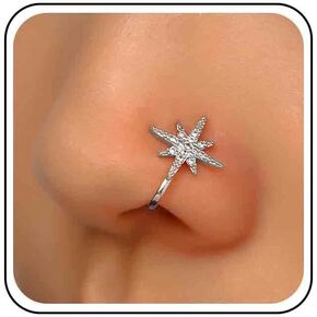 Vintage Crystal Northstar Nose Ring Rhinestone Star Nose Cuff Cz Copper African Nose Ring Fake Non Pierced Nose Ring Jewelry for Women