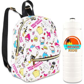 Hello Kitty and Friends Mini Backpack for Girls - 10" Faux Leather Hello Kitty Backpack with Front Pocket Plus Bottle | Hello Kitty and Friends Small Backpack Bundle