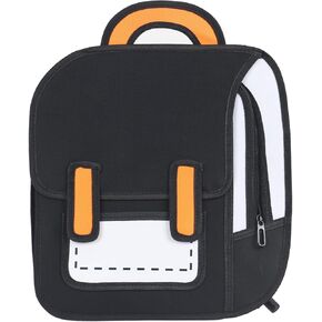 Cute Kids Cartoon Backpack for Boys and Girls, Toddler 2D Drawing Style Comic Fun weird School Pack Bag, Children Jump From Paper Anime Funny Kids Bookbag (black)