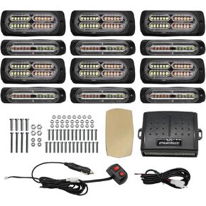 12 pcs Sync Feature Ultra Slim Emergency Hazard Warning Strobe Light Compatible with Car Truck Vehicle