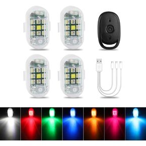 PIFOOG LED Anti Collision Lights with Remote Wireless Strobe Flashing Lights USB Charging 7 Colors Mini Drone Light for Motorcycle Car Trucks Aircraft Bike Night Flying Emergency Warning Light 4PCS
