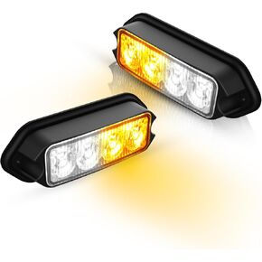 2-Pack Amber Strobe Lights Grille Lamp Surface Mount Flashing Lights LED Emmergency Warning Lights Compatible for Trucks Vehicles Police Motorcycle Drone Aircraft Bike(Amber White)