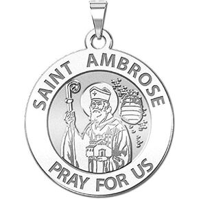 PicturesOnGold.com Saint Ambrose Religious Medal - 2/3 Inch Size of Dime, Sterling Silver