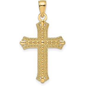 14K Yellow Gold Polished & Textured Pointed Ends Fancy Cross Pendant