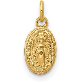 Mary Mother of God Miraculous Medal with Words Solid Oval Pendant in Real 14k Gold