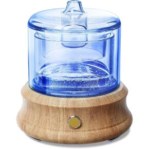 Glass Essential Oil Diffuser, 80ML Small Glass Reservoir Natural Wood Base Ultrasonic Cool Mist Aroma Diffusers with USB-Cord Auto-Off 7 Color Light for Home Office Bedroom