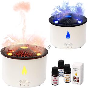 Essential Oil Volcano Diffuser, Volcano Humidifier Diffuser with 4 Essential Oils, 2 Mist Modes, Timer and Waterless Auto-Off, Aromatherapy Diffuser for Home Office, 360ml, Black