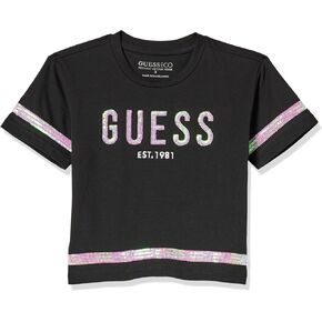 GUESS Girls' Organic Cotton Short Sleeve Sequin Awesome Shirt