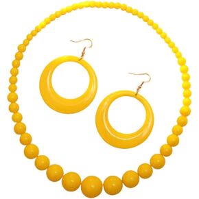 Fuqimanman2020 Colorful Neon Acrylic Beaded Necklace Earrings Set for Women 70s 80s Retro Circle Round Dangle Drop Earrings Boho Exaggerated Geometry Necklace Earrings Jewelry Gift